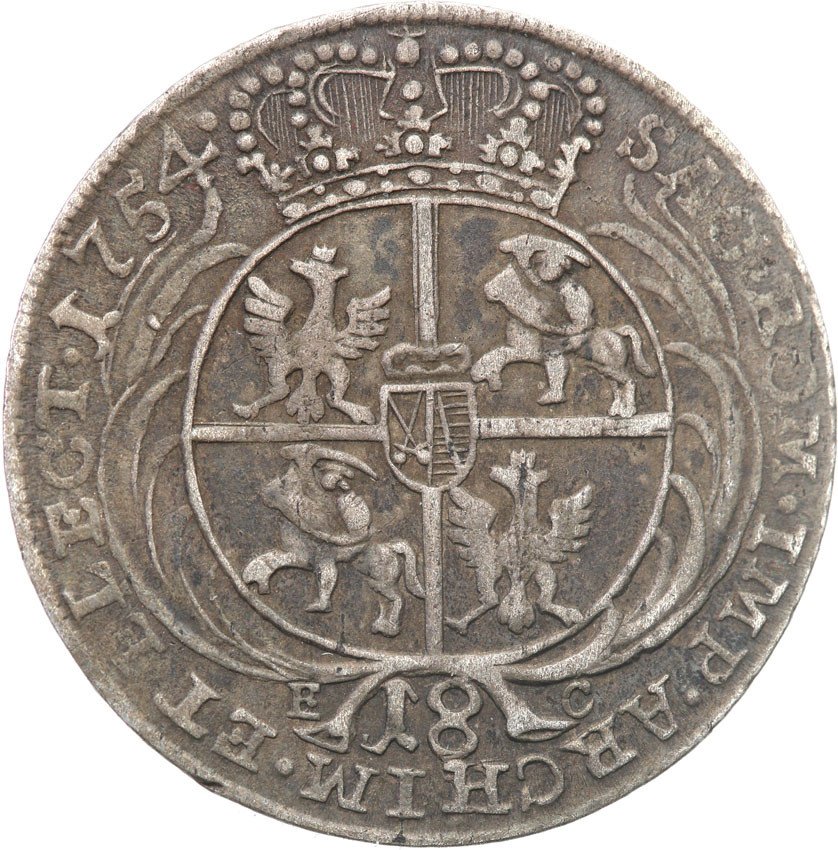 August III Sas. Ort (18 groszy) 1754, Lipsk